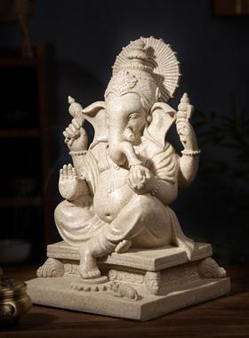 东南亚风格大象摆件泰式象鼻神像客厅玄关象神桌面装饰树脂工艺品