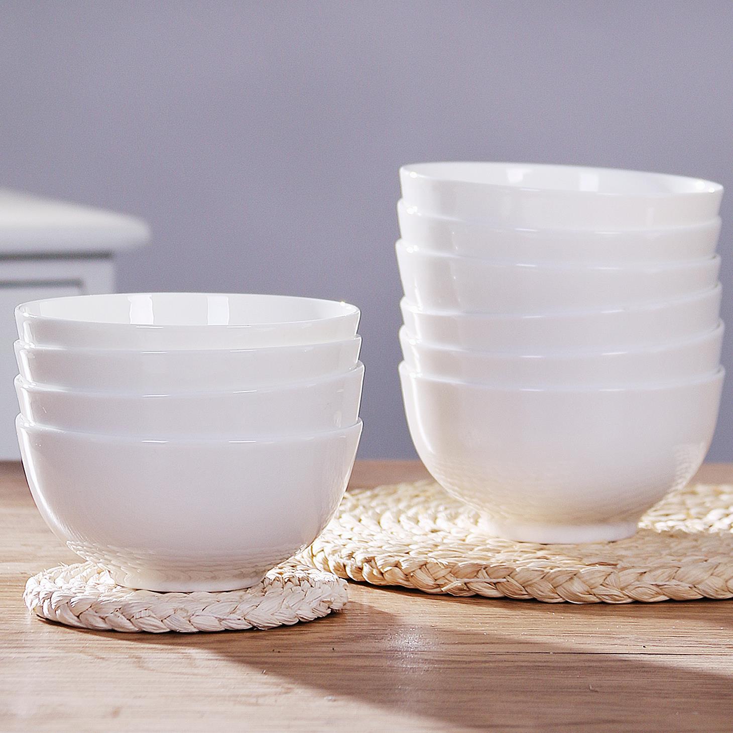 休闲纯白家用餐具陶瓷碗食碗10套骨瓷饭碗10个组合小碗