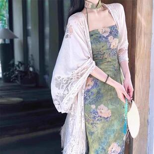 国风流苏提花防晒衣女夏配旗袍裙子外搭小披肩薄开衫 上衣 外套罩衫