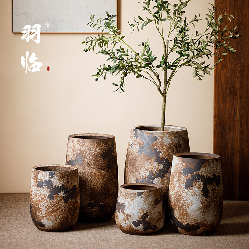 景德镇复古做旧陶瓷落地花盆大口径陶土水培种树陶罐龟背竹大绿植