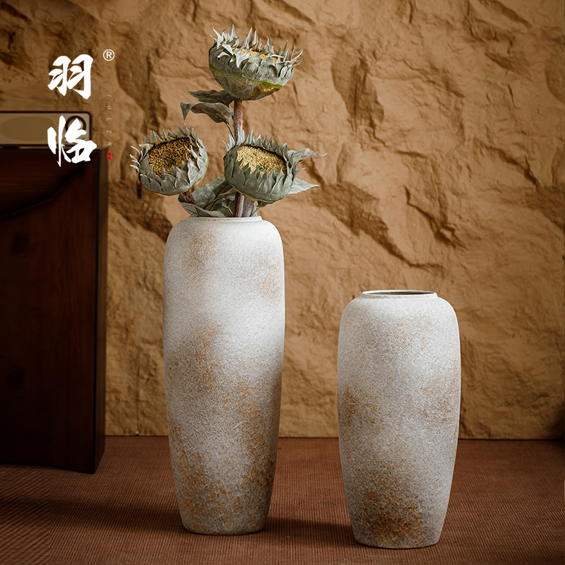 景德镇覆古怀旧落地大花瓶干插花器大号粗陶罐插干 干燥花客厅装