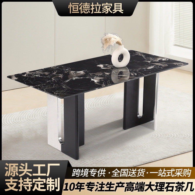 广东佛山意式轻奢长方形大理石餐桌宝格俪黑玫瑰家用