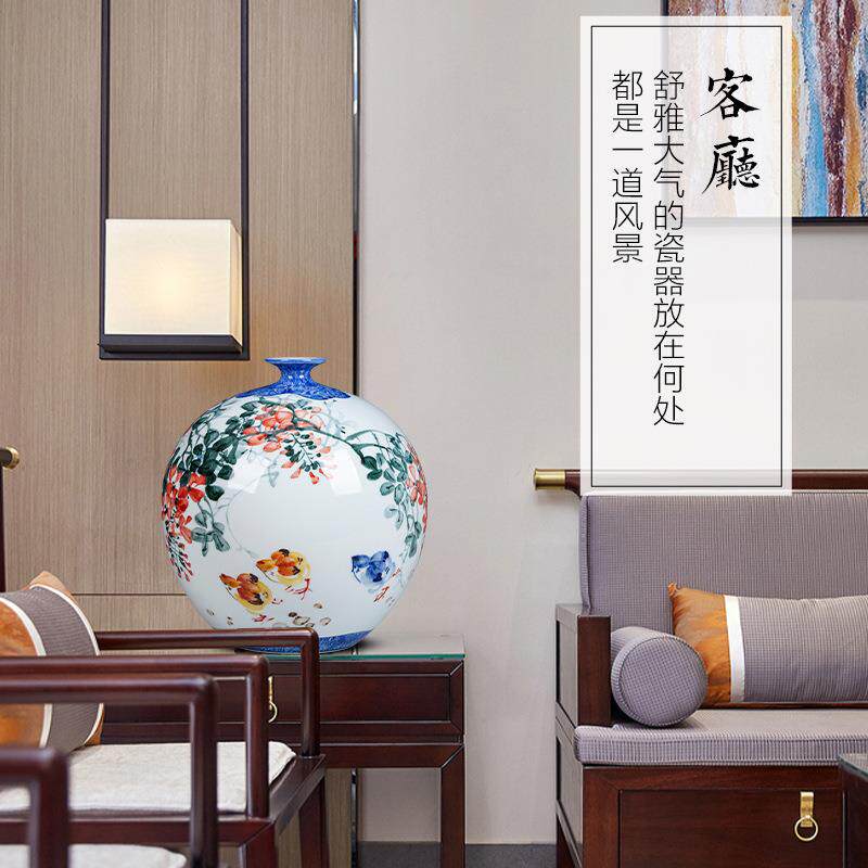 景德镇名师作品陶瓷小花瓶高档手绘粉彩石榴瓶手工绘画圆形插花瓶