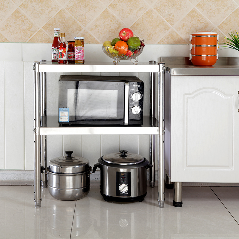 厨房不锈钢锅架微波炉架落地两层置物架收纳架多功能厨具摆放架子