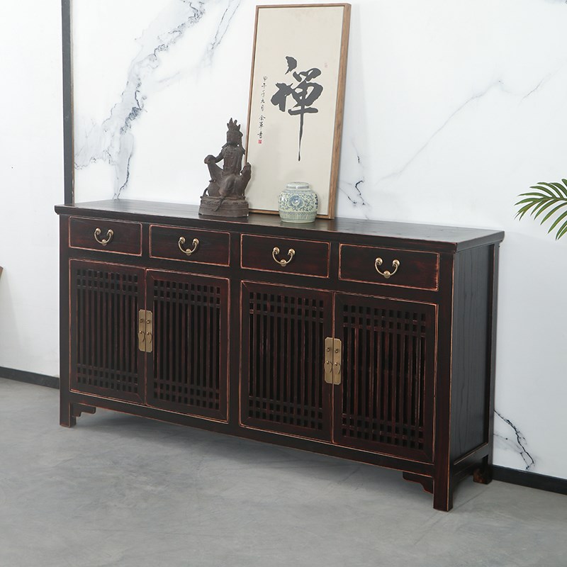 新中式实木餐边柜家用储物柜收纳榆木置物架柜子矮柜客厅靠墙定制