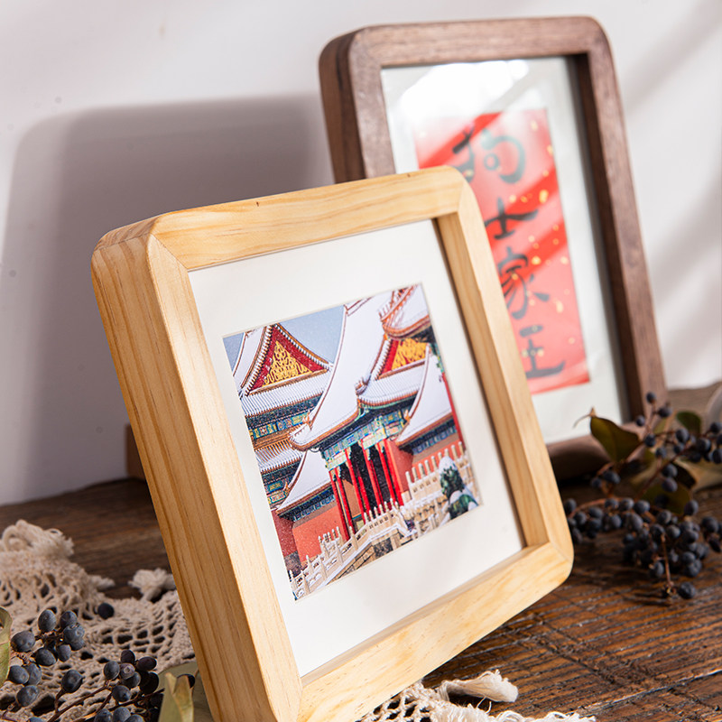圆角实木相框定制6/8/10/寸/a4挂墙原木画框洗照片做成摆台摆件A3