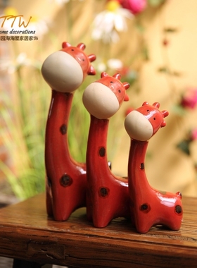幸福小鹿陶瓷摆件 花园摆件  样板间儿童软装饰美式