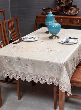 新中式玉楼方桌布正方形家用长方形布艺茶几台布餐桌布桌布