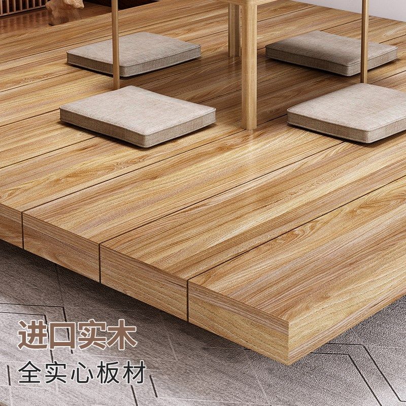 新中式榻榻米木头床主卧室1米2地铺床架子客厅定制全实木落地矮床