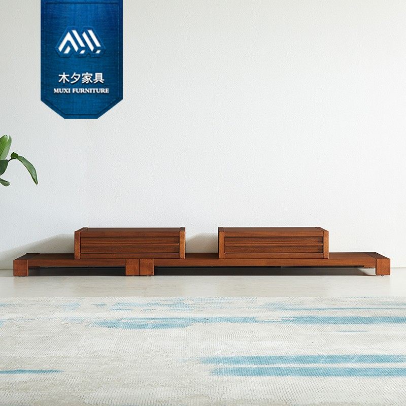 木夕新中式东南亚风格槟榔色客厅家具胡桃木色实木组合电视柜地柜