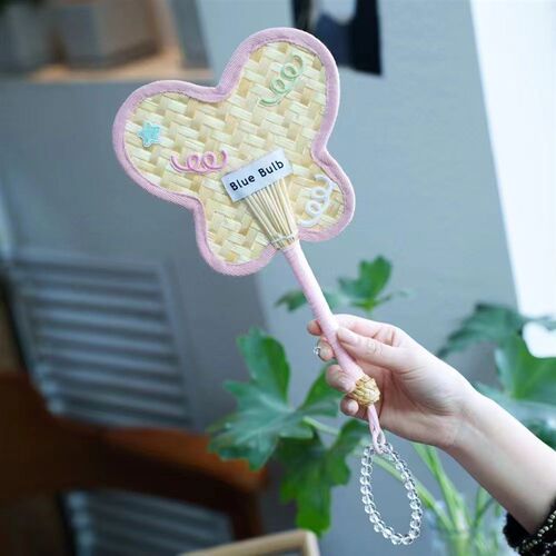 夏日手持扇少女心蝴蝶蒲扇可爱狗狗猫咪扇子手工编织卡通麦秆扇