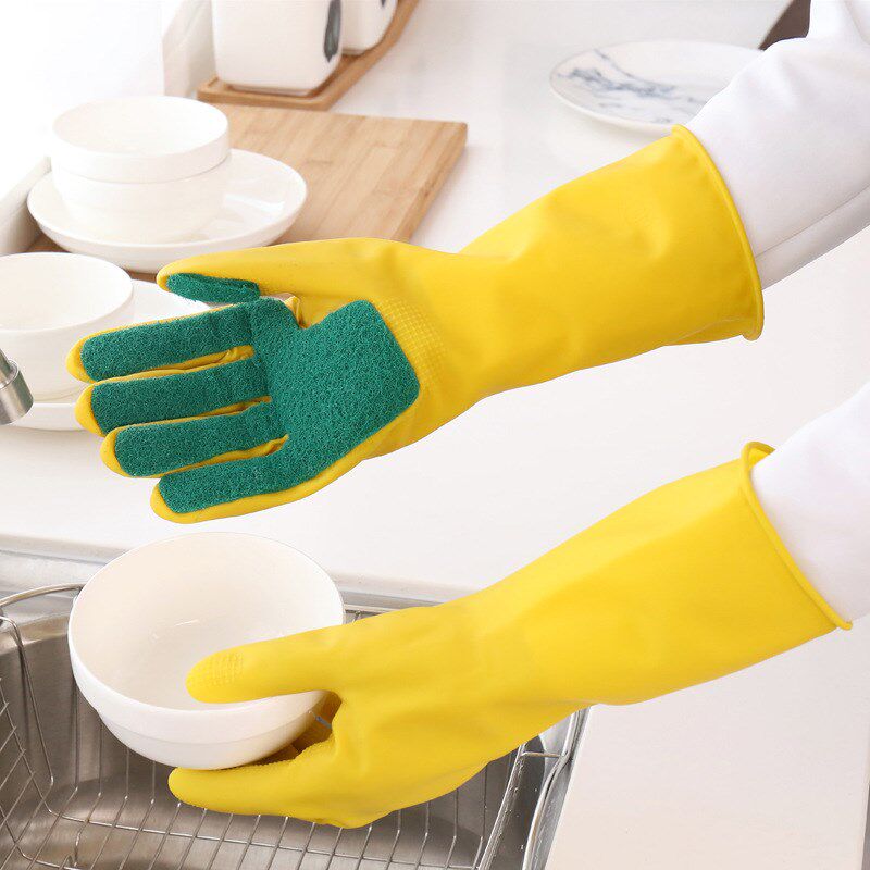 双手百洁手套 乳胶手套 家务清洁洗碗手套海绵护手防水五指百洁布