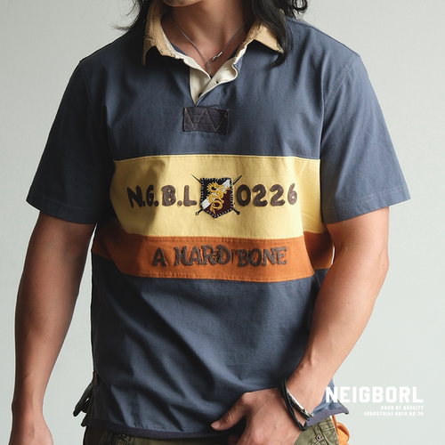 【捕鱼队】NEIGBORL钊叔制复古刺绣撞色针织polo领休闲短袖上衣