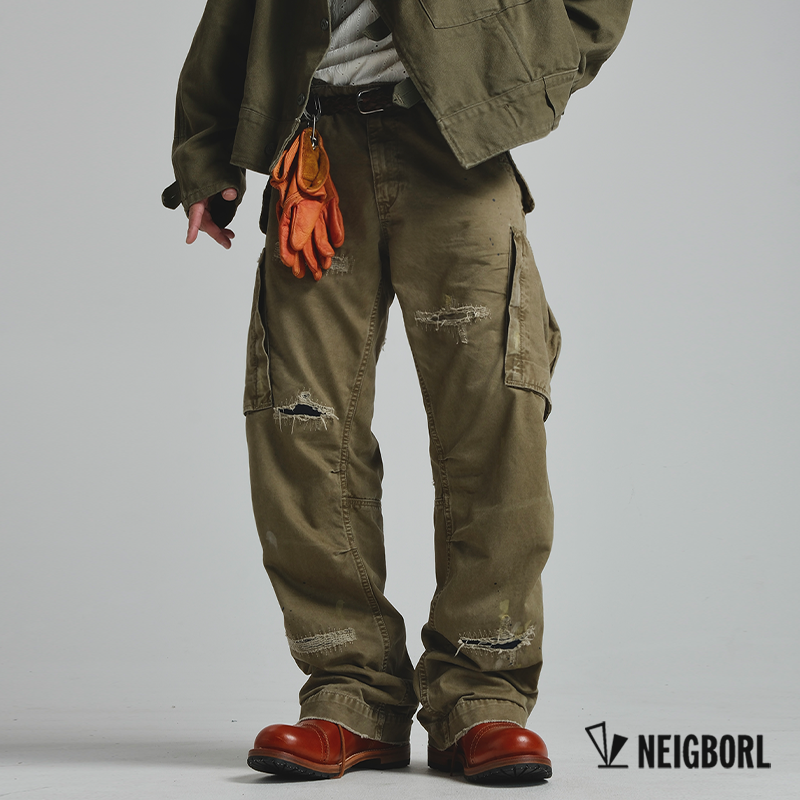 日系复古泼墨破坏多口袋工装裤