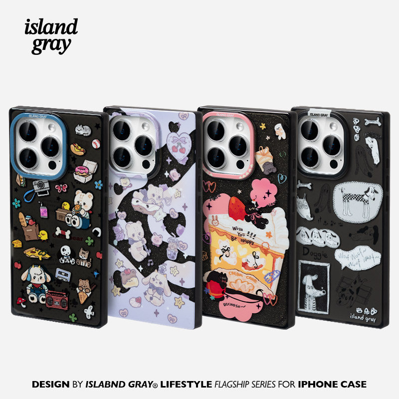 灰岛 甜酷印花系列方形手机壳 适用于苹果iPhone 16 15 14 Pro Max 原创设计 镭射闪粉 少女心高级感童趣涂鸦,3C数码配件,手机保护套/壳,淘宝优惠券,粉丝福利购,淘宝优惠卷