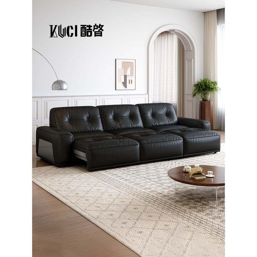 黑金刚电动功能可折叠两用沙发床小户型客厅三人位真皮2025新款