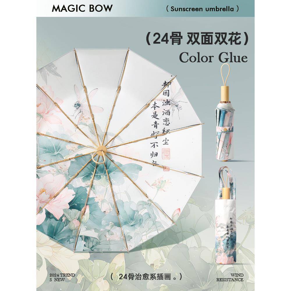双层双花高级感遮阳太阳伞防晒紫外线女24骨加大防风折叠晴雨两用