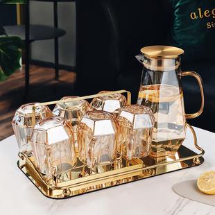 家用客厅带把玻璃喝水杯子家庭茶杯茶具待客用 轻奢风钻石水具套装