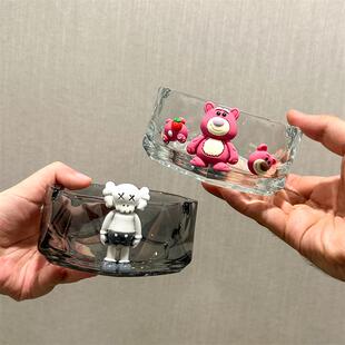 家用轻奢客厅办公桌烟灰盅高级感 水晶玻璃烟灰缸可爱卡通创意个性