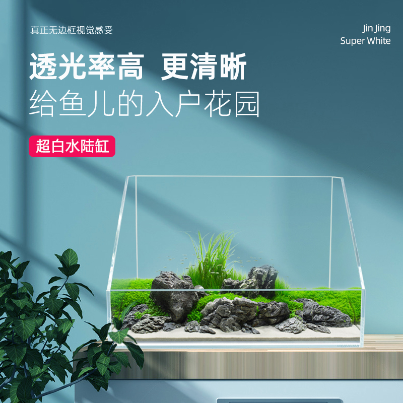 超白水陆鱼缸植物造景缸微景观斜口造景缸乌龟缸R两栖生态缸雨林