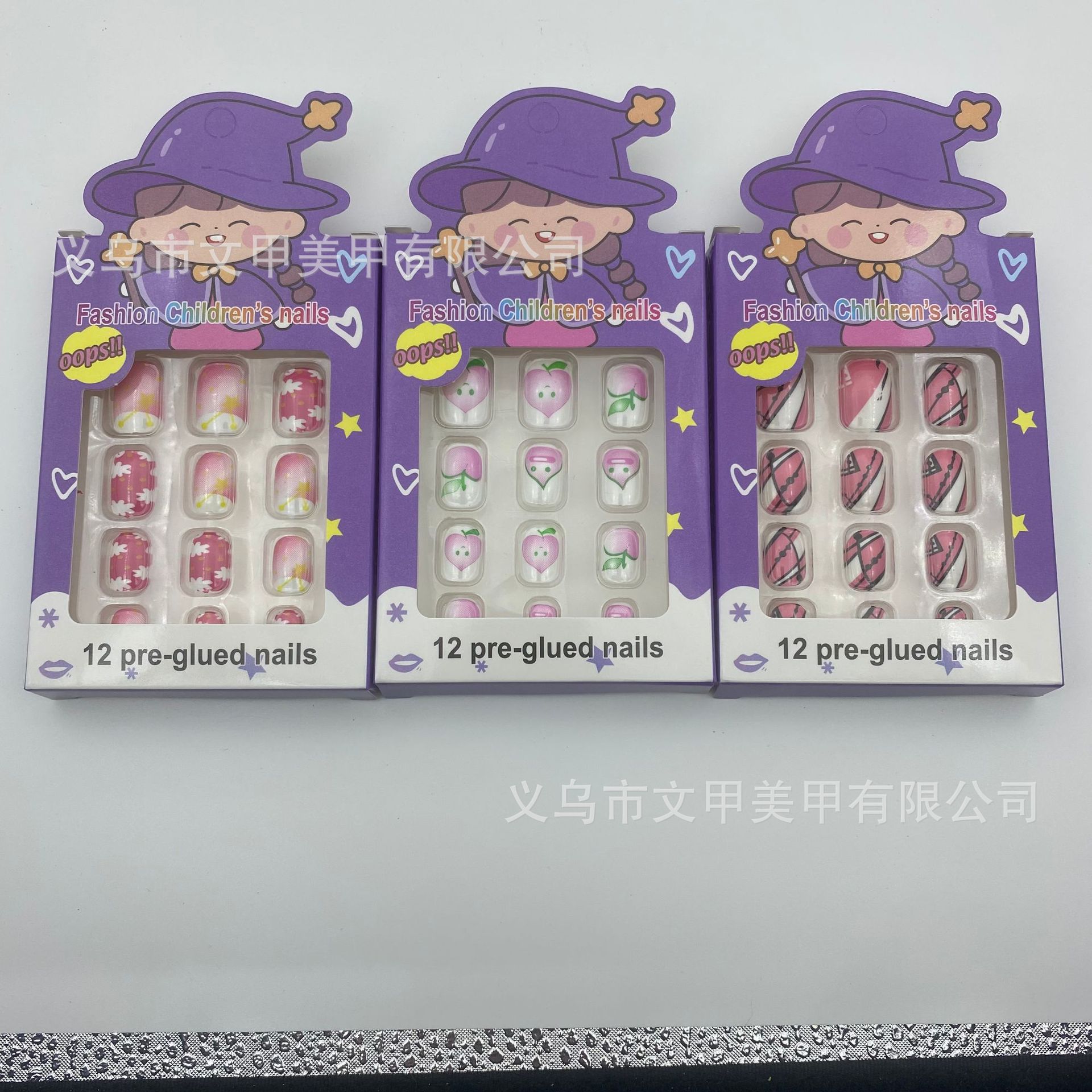 新款儿童美甲成品假指甲贴皮内甲片背胶贴片穿戴甲魔法师小孩