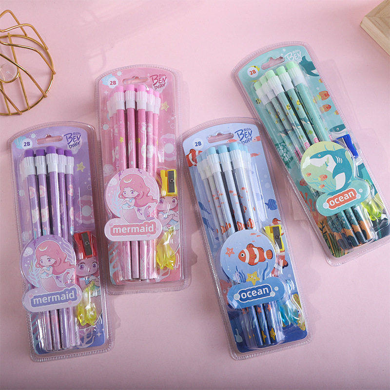 可爱卡通铅笔美人鱼款12支文具套装小学生奖品带卷笔刀握笔器2B,文具电教/文化用品/商务用品,铅笔/自动铅笔,淘宝优惠券,粉丝福利购,淘宝优惠卷