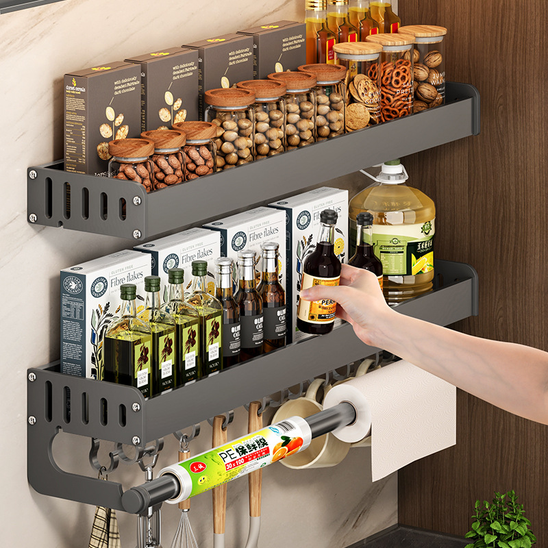 壁挂式无孔厨房调料收纳架盐罐调料罐置物架多功能厨房用品挂墙