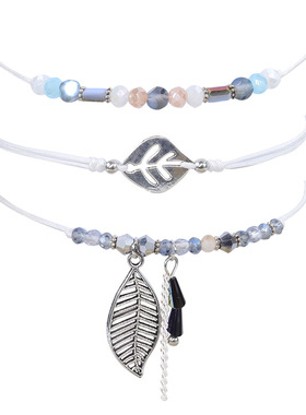 2025复古时尚水晶树叶手链三件套精致编织配饰百搭闪亮新风尚