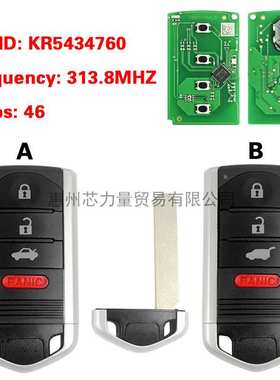 适用19-14年本田讴歌ZDX TL 4键智能卡KR5434760 46Chip 313.8MHz