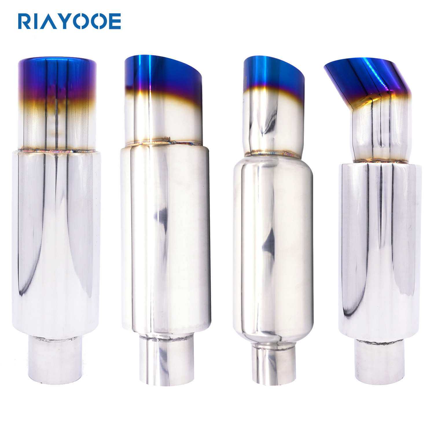 汽车改装排气管不锈钢尾鼓圆鼓响鼓直排通用含尾喉镀蓝烤蓝银色