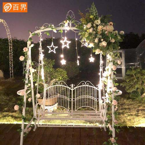 百界铁艺双人秋千儿童室外摇篮庭院阳台吊椅户外草坪活动摄影道具