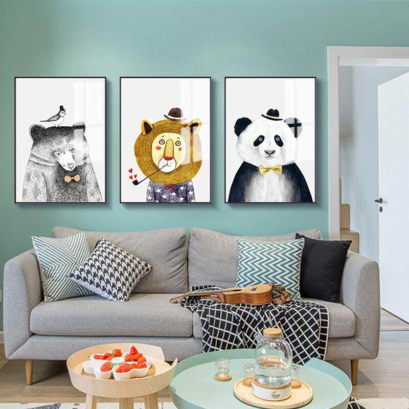 儿童房挂画客厅沙发背景墙个性创意墙画简欧卡通装饰画卧室床头画