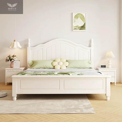 家用双人床卧室主卧实木床美式床1.8现代简约次卧1.5公主白色