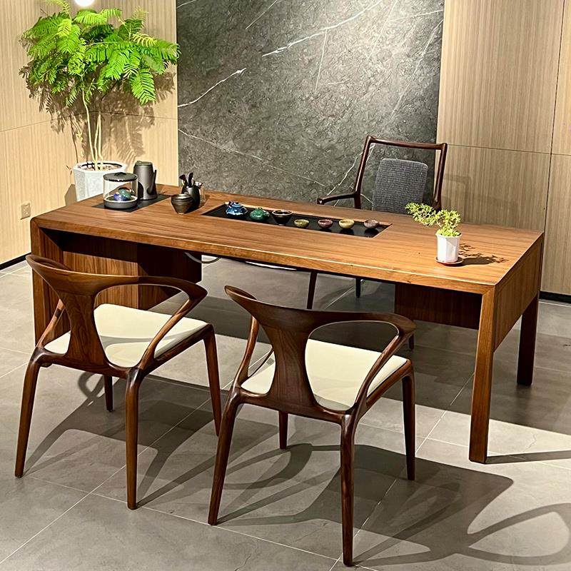 新中式茶桌烧水壶一体嵌入式2025新款实木轻奢高级感胡桃木泡茶桌