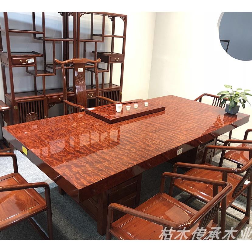 巴花实木大板茶桌胡桃木花梨黑檀红木茶台原木大板桌办公桌会议桌