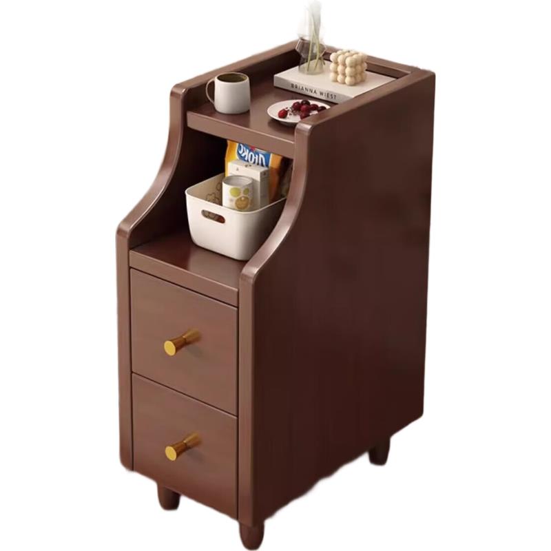 极窄床头柜小型家用卧室实木床边20cm夹缝柜中古风2025爆款置物架