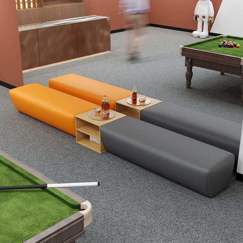 台球室休闲 休息区简约现代接待长条窄沙发椅等候会客洽谈储物组