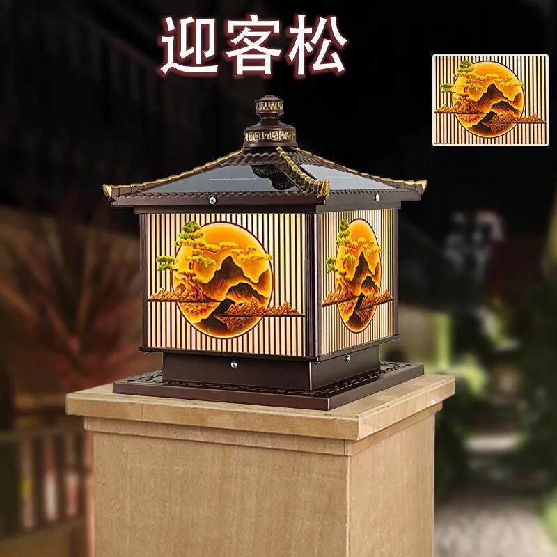 大门两侧柱子灯两用太阳能款柱头灯家用庭院别墅围墙防水户外罗马