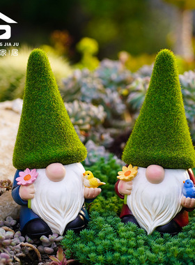 【特价】跨境植绒地精树脂摆件可爱侏儒矮人家居庭院工艺品装饰品