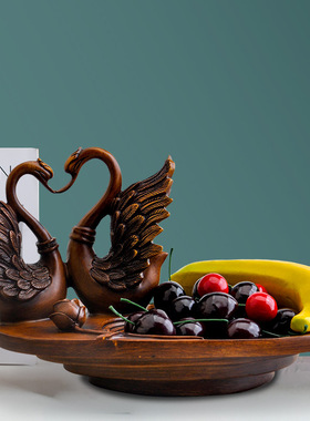 创意美式天鹅果盘酒柜客厅家居装饰品摆件工艺礼品桌面收纳盒