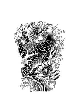 猎己 狂花锦鲤  草本纹身贴防水防汗不反光手臂小腿脖子胸口半甲