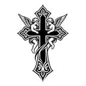 双翼十字架 80mm 草本纹身贴防水防汗不反光手臂小腿脖子100mm