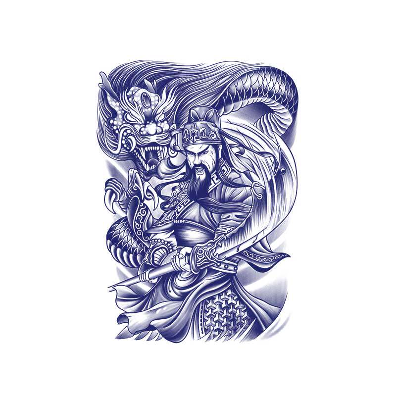 猎己 关公傲龙 草本纹身贴防水防汗不反光手臂脖子胸口满背半甲