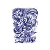 猎己 草本纹身贴防水防汗不反光手臂脖子胸口满背半甲 关公傲龙