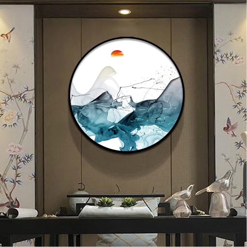 圆形装饰画现代山水画新中式客厅背景墙禅意挂画入户玄关餐厅壁画图片