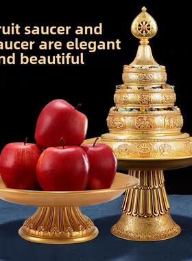 汇宝风格吉祥图案纯铜水果平底底托盘底盘高满扎多用途托盘家居用
