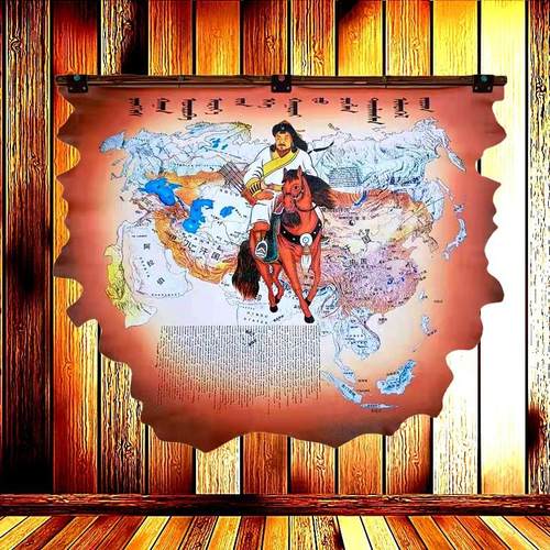 内蒙古皮画工艺品成吉思汗挂画轴蒙古包民族特色餐厅不规则装饰画