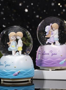 创意情侣水晶球送女孩生日礼物旋转音乐盒情人节礼品家居桌面摆件