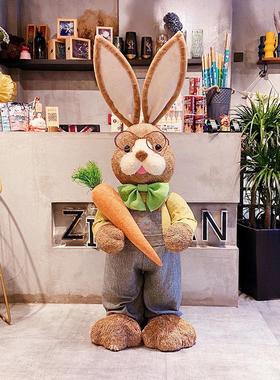 网红客厅落地草编兔子摆件动物大号情侣婚礼家居电视柜装饰品公仔