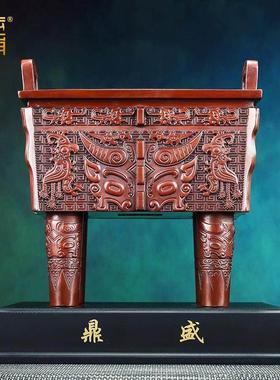 紫铜《牛方鼎》摆件鼎盛千秋家居办公室装饰品开业乔迁礼品青铜器